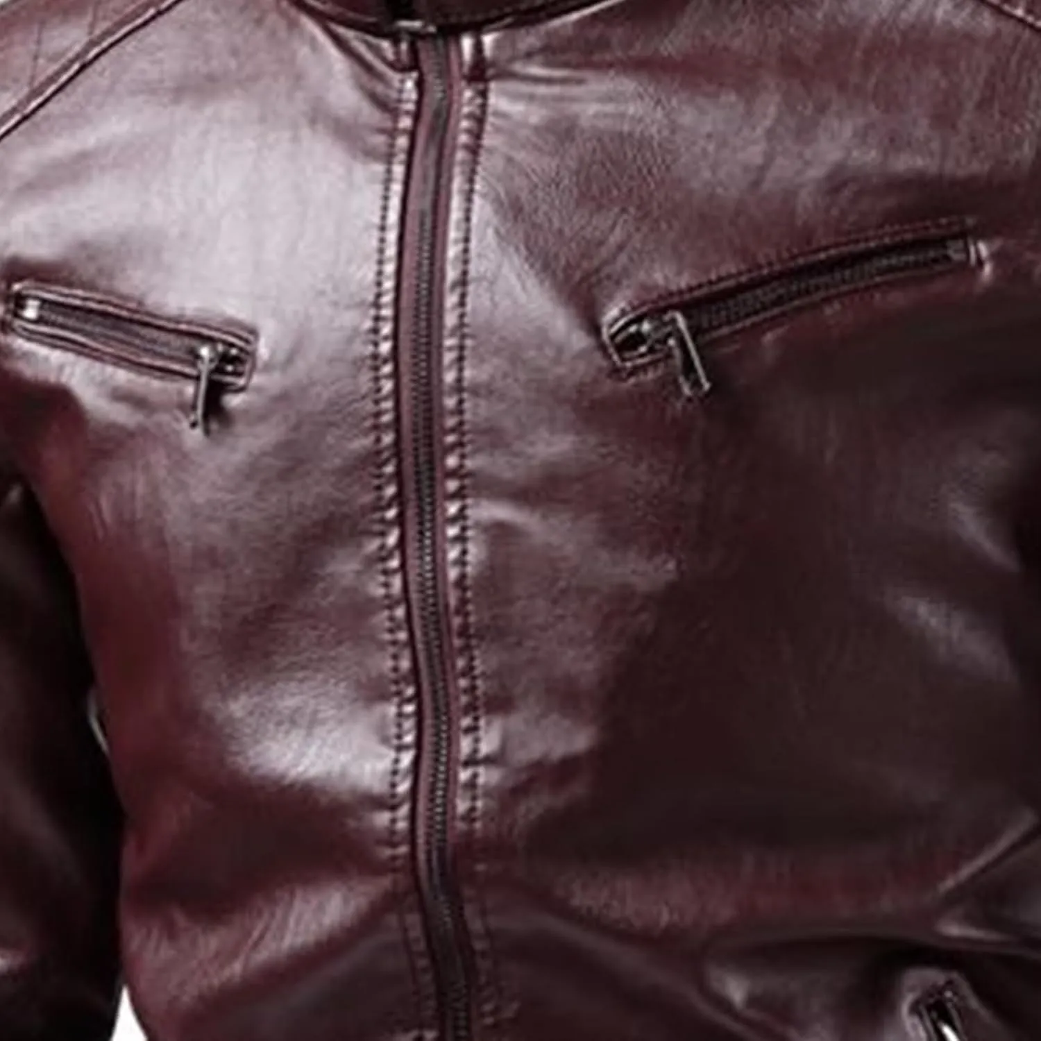 Men's Faux Zip-Up Slim Armor Leather Jacket Stand Collar PU Motorcycle Biker Outerwear Long Sleeve Coat Jackets