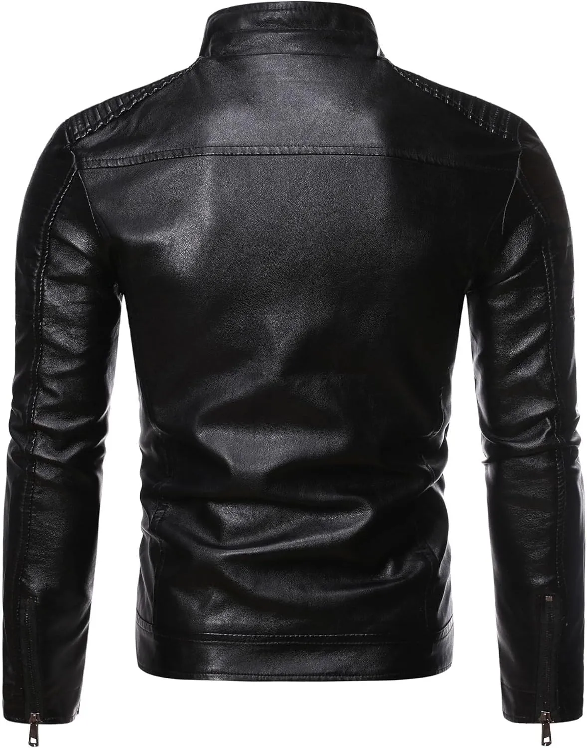 Men's Faux Zip-Up Slim Armor Leather Jacket Stand Collar PU Motorcycle Biker Outerwear Long Sleeve Coat Jackets