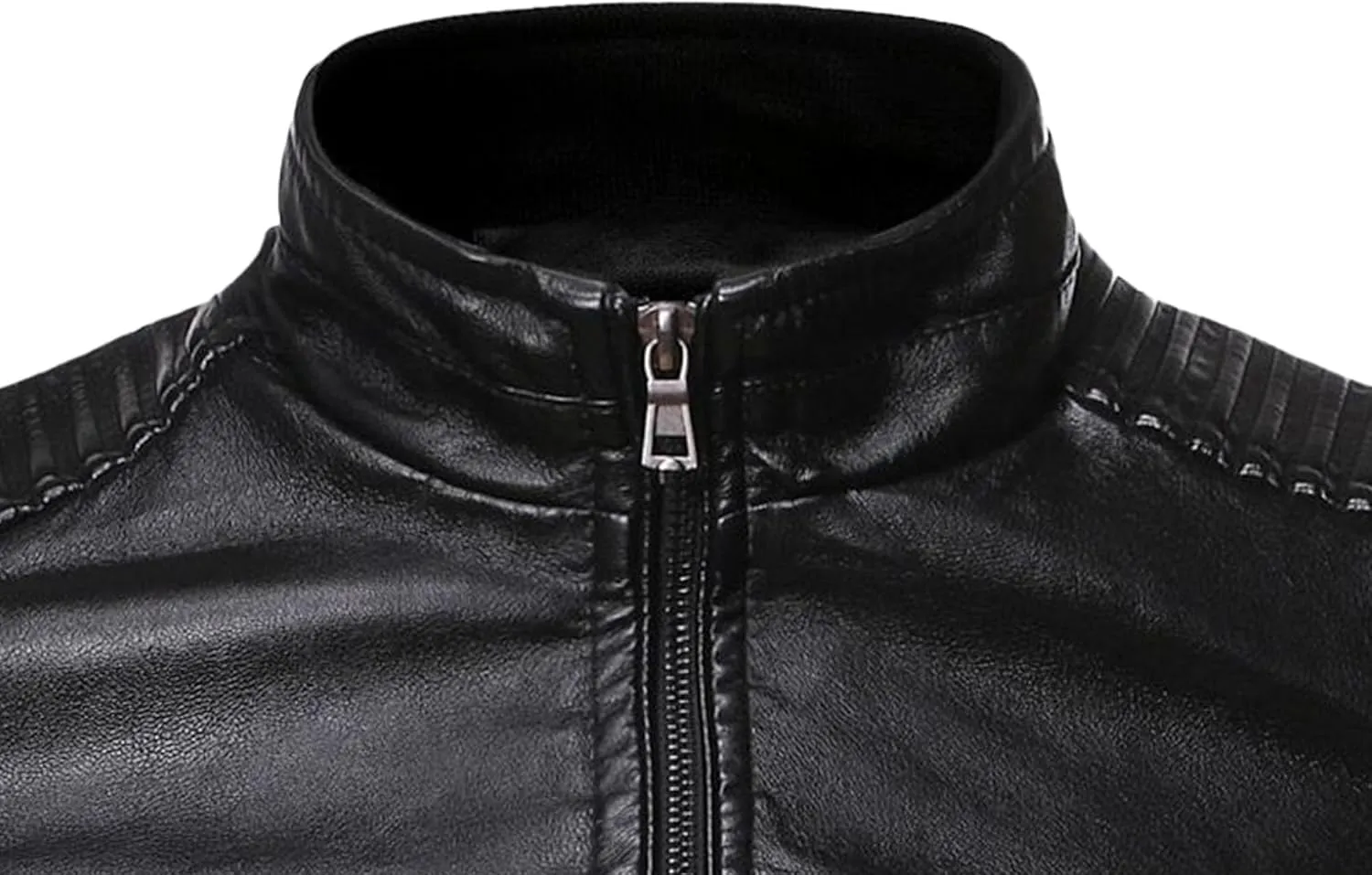 Men's Faux Zip-Up Slim Armor Leather Jacket Stand Collar PU Motorcycle Biker Outerwear Long Sleeve Coat Jackets
