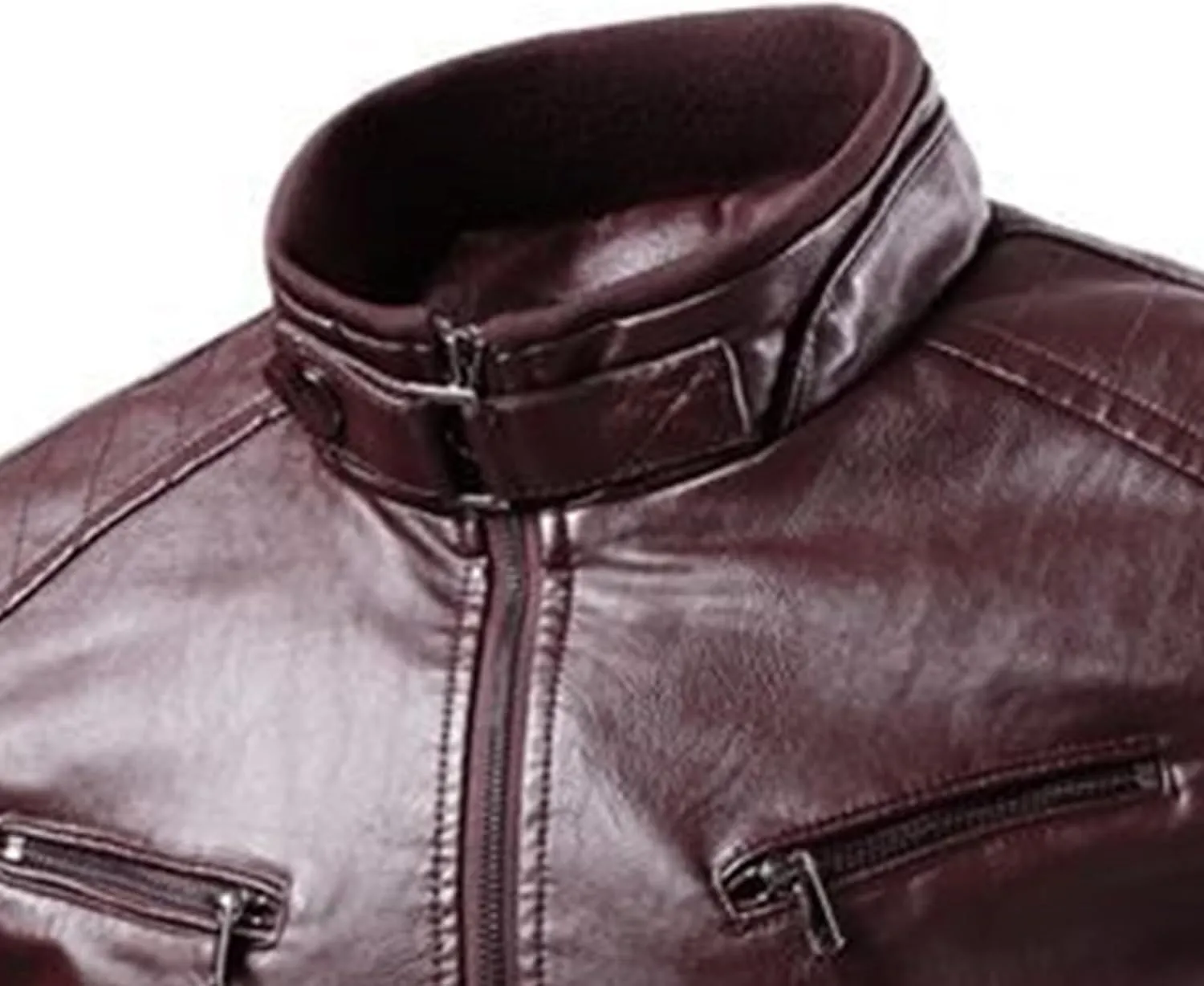 Men's Faux Zip-Up Slim Armor Leather Jacket Stand Collar PU Motorcycle Biker Outerwear Long Sleeve Coat Jackets