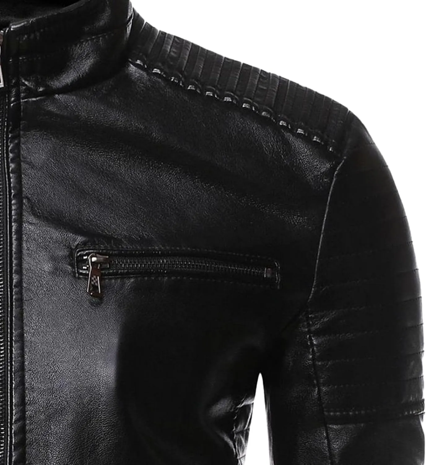 Men's Faux Zip-Up Slim Armor Leather Jacket Stand Collar PU Motorcycle Biker Outerwear Long Sleeve Coat Jackets