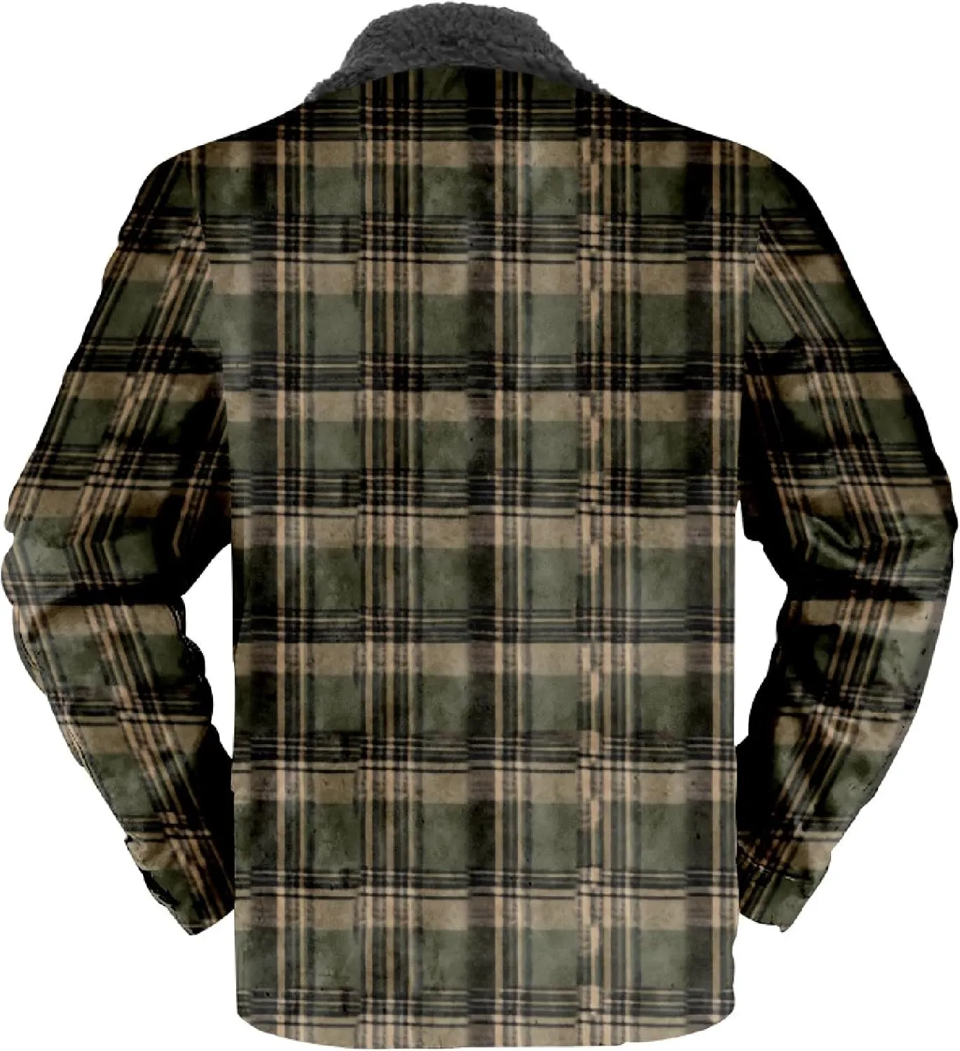 Mens Flannel Jacket Casual Plaid Print Lapel Button Down Pocket Long Sleeve Shirt Patchwork Heavy Warm Fleece Lined