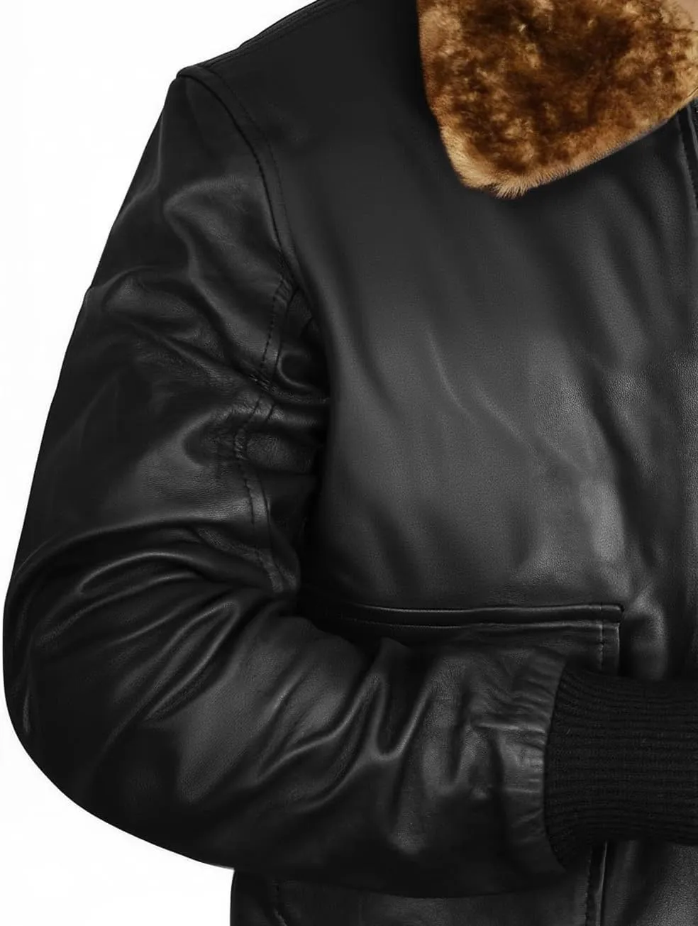 Mens G1 Aviator Pilot Removable Fur Collar Bomber Leather Jacket Black/Brown-Real/Faux