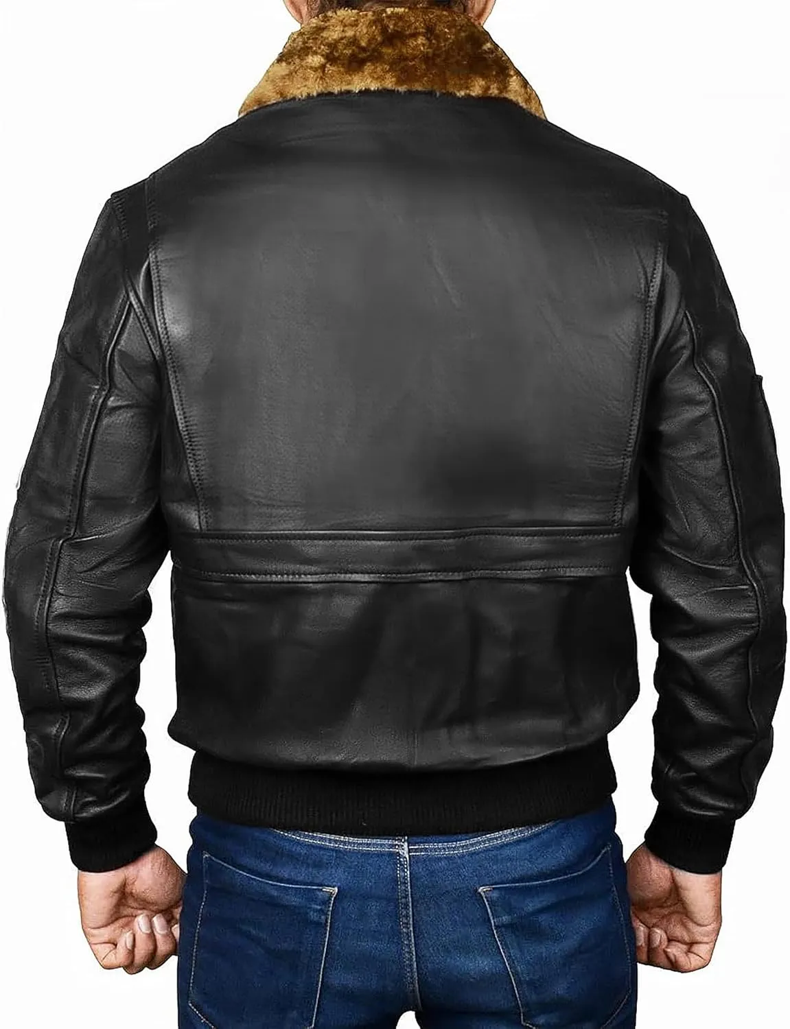 Mens G1 Aviator Pilot Removable Fur Collar Bomber Leather Jacket Black/Brown-Real/Faux