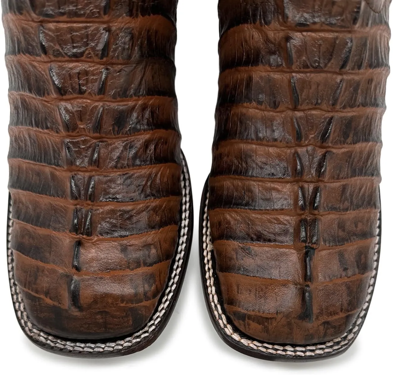 Mens Leather Alligator Tail Print Square Toe Western Cowboy Boot