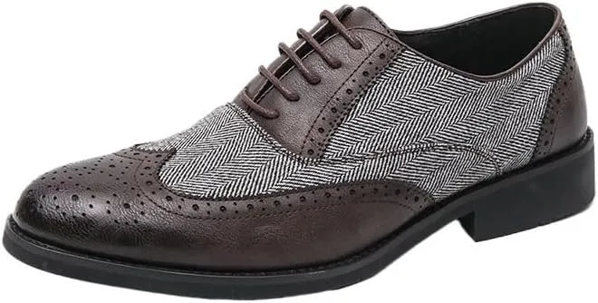 Men's Leather lace-up Oxford Shoes Classic Wingtip Two-Tone Patchwork Brogues Fashionable Punched Toes Slip-on Leather Shoes