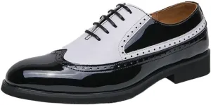 Men's Leather lace-up Oxford Shoes Classic Wingtip Two-Tone Patchwork Brogues Fashionable Punched Toes Slip-on Leather Shoes