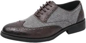 Men's Leather lace-up Oxford Shoes Classic Wingtip Two-Tone Patchwork Brogues Fashionable Punched Toes Slip-on Leather Shoes