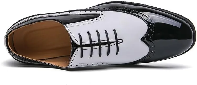 Men's Leather lace-up Oxford Shoes Classic Wingtip Two-Tone Patchwork Brogues Fashionable Punched Toes Slip-on Leather Shoes