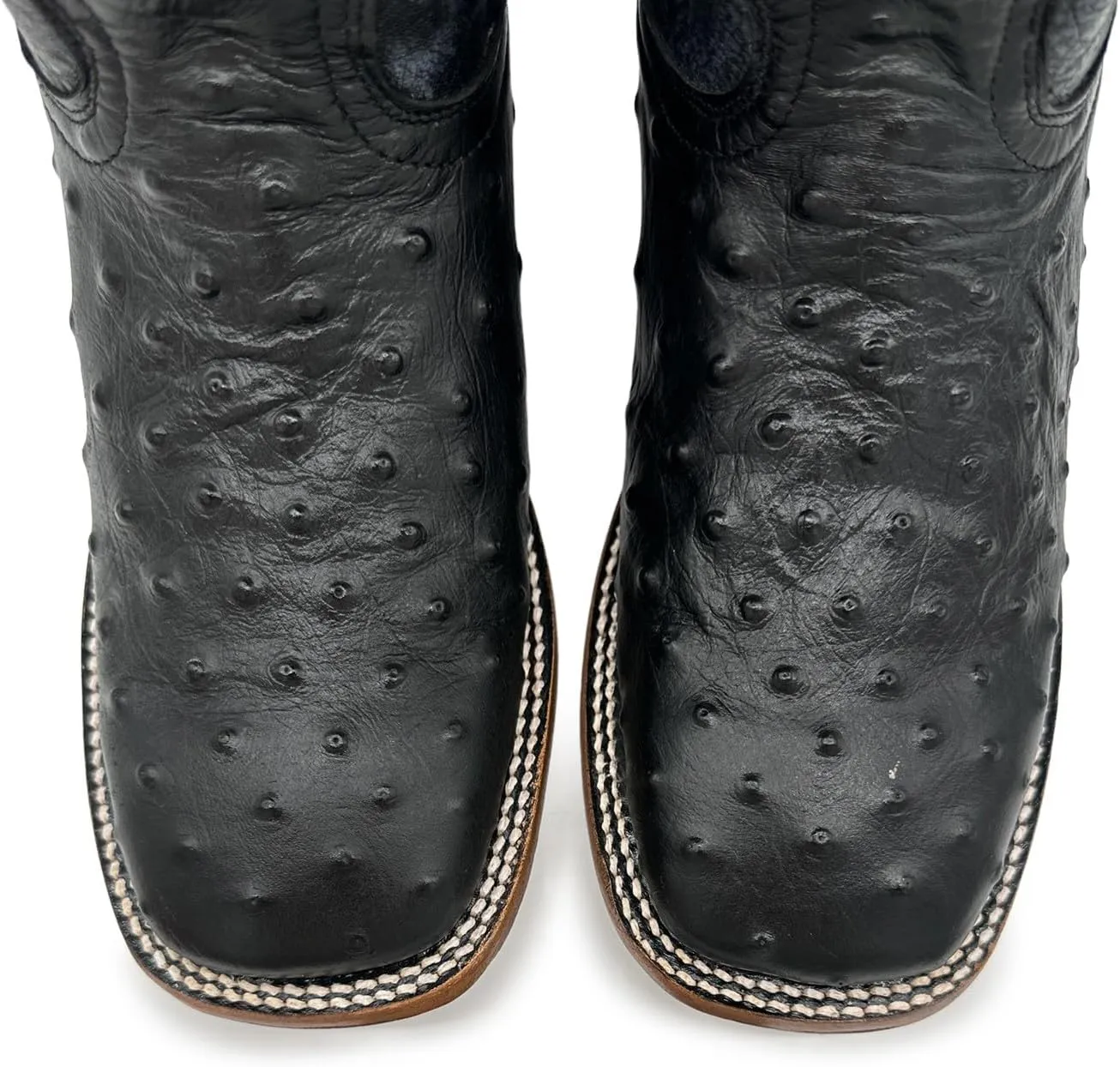 Mens Leather Ostrich Quill Print Square Toe Western Cowboy Boot