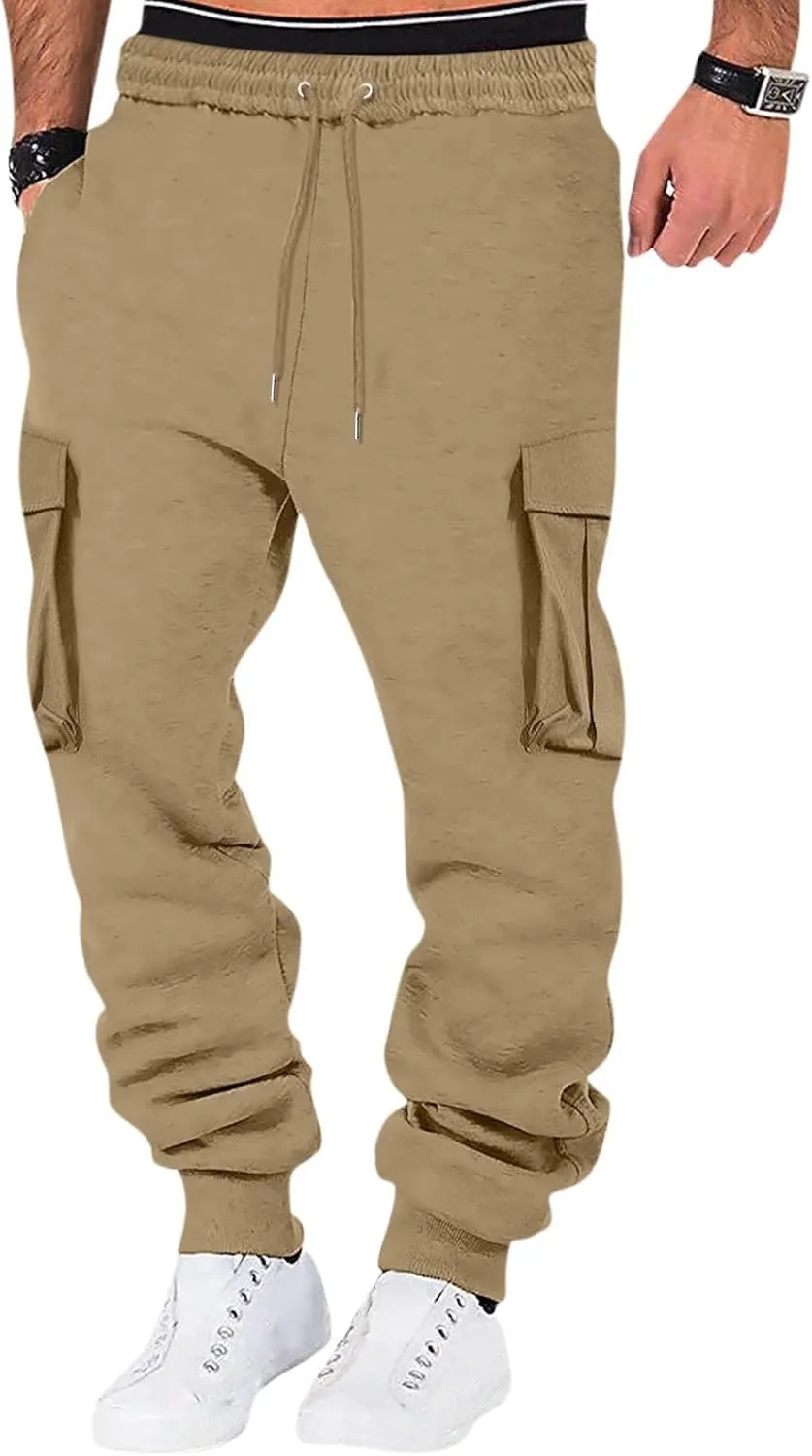 Mens Outdoor Hiking Cargo Pants Leisure Loose Sports Running Solid Color Lace Up Cargo Pants Men's Cargo Tactical
