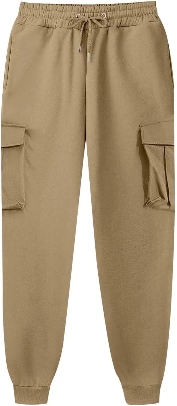 Mens Outdoor Hiking Cargo Pants Leisure Loose Sports Running Solid Color Lace Up Cargo Pants Men's Cargo Tactical