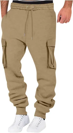 Mens Outdoor Hiking Cargo Pants Leisure Loose Sports Running Solid Color Lace Up Cargo Pants Men's Cargo Tactical