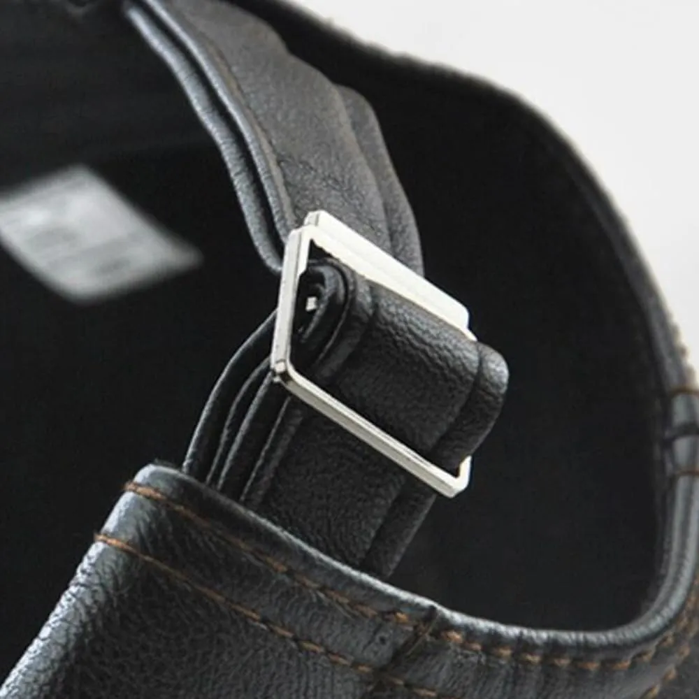 Men's PU Leather Baseball Cap with Adjustable Buckle Plain Wide Brim Hat for Autumn Winter