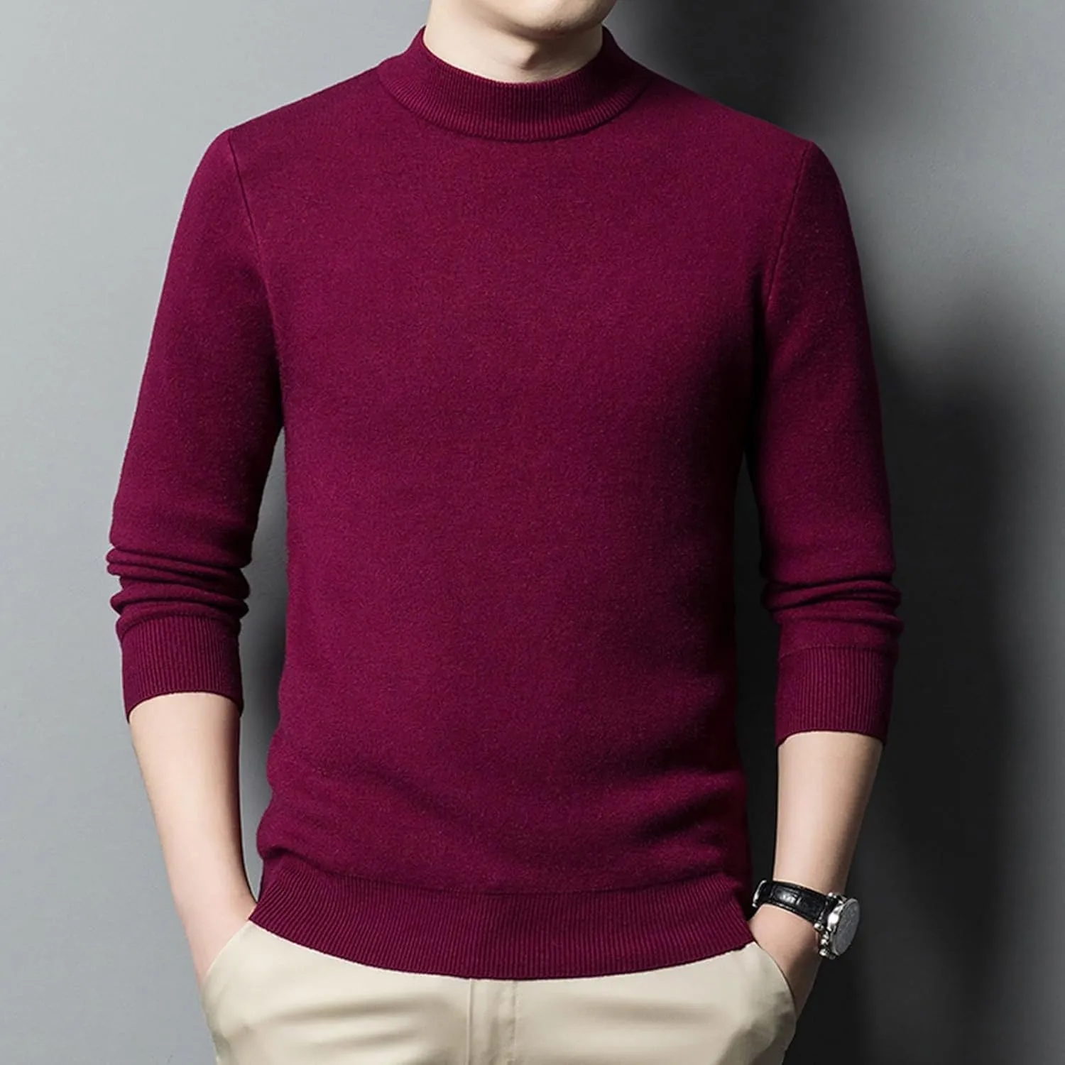 Mens Pull Over Sweater Slim Fit Warm Turtleneck Thick Jumper Basic Long Sleeve Knitted Tops Underwear Big and Tall