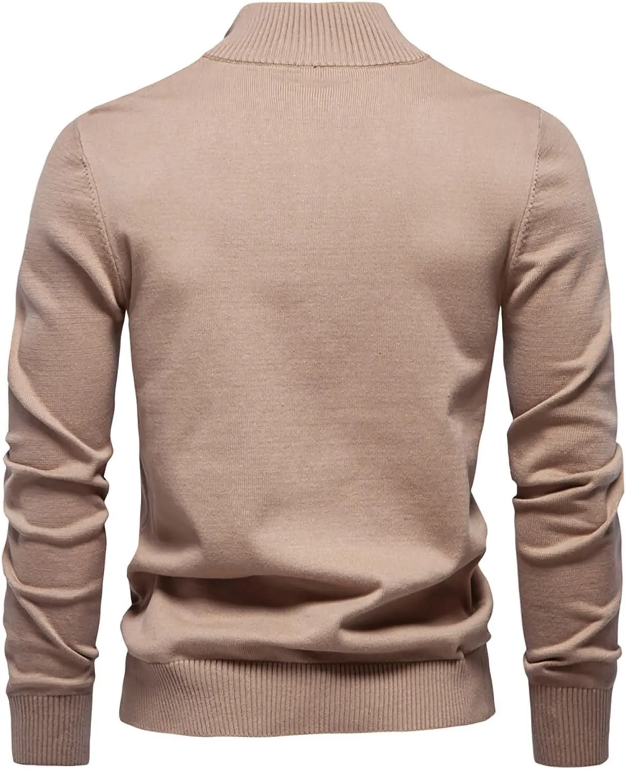 Mens Quarter Zip Sweater Striped Print Turtleneck Pullover Sweater Winter Long Sleeve Business Casual Knit Polo Shirt