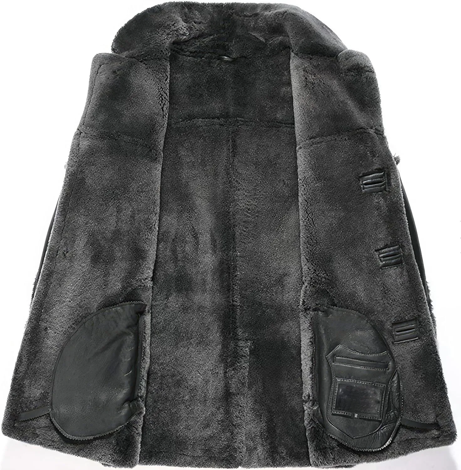 Mens RAF Aviator Black Sheepskin Leather Faux Fur Single Breasted Mid Length Coat - B3 Bomber Flying Pilot Trench Coat Men