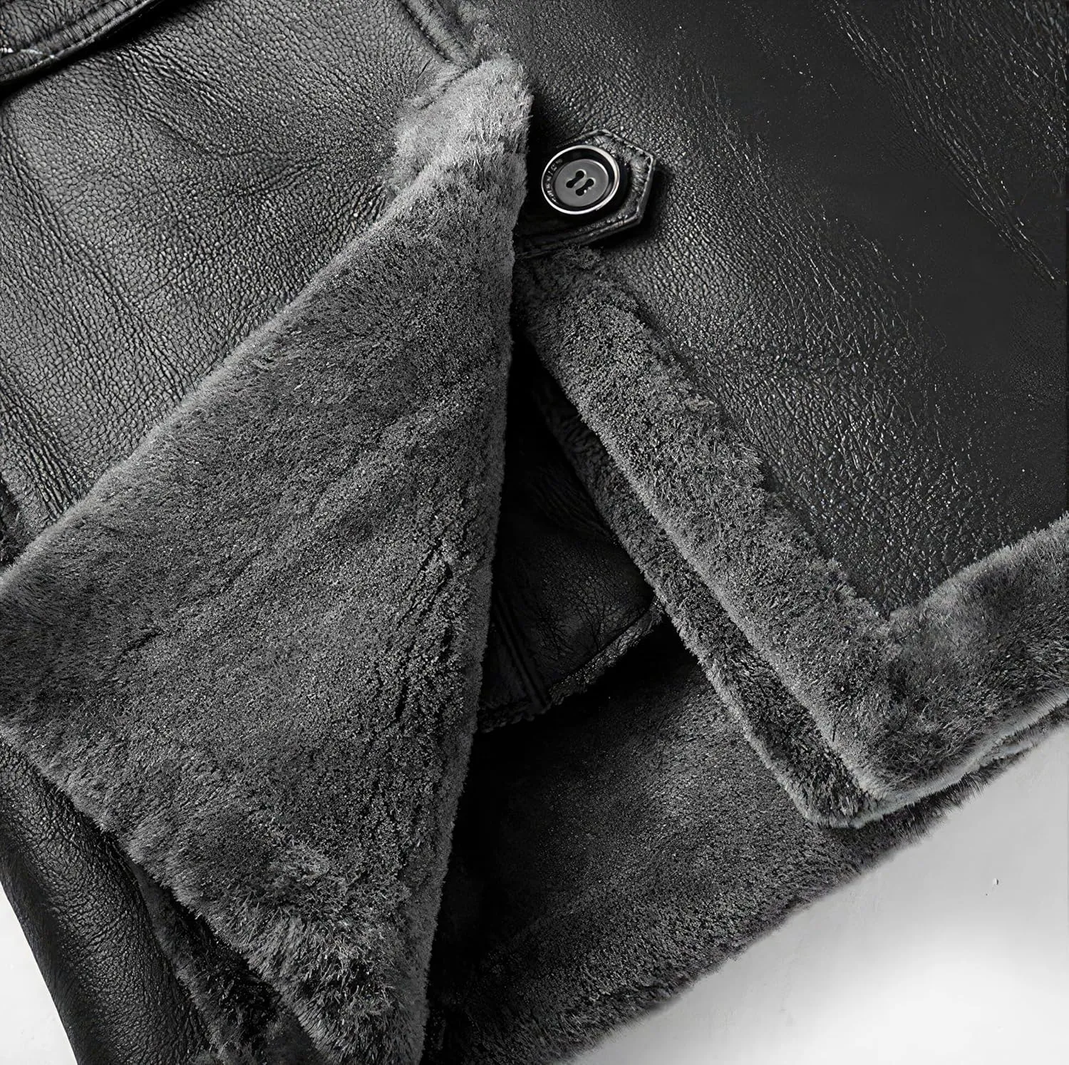 Mens RAF Aviator Black Sheepskin Leather Faux Fur Single Breasted Mid Length Coat - B3 Bomber Flying Pilot Trench Coat Men