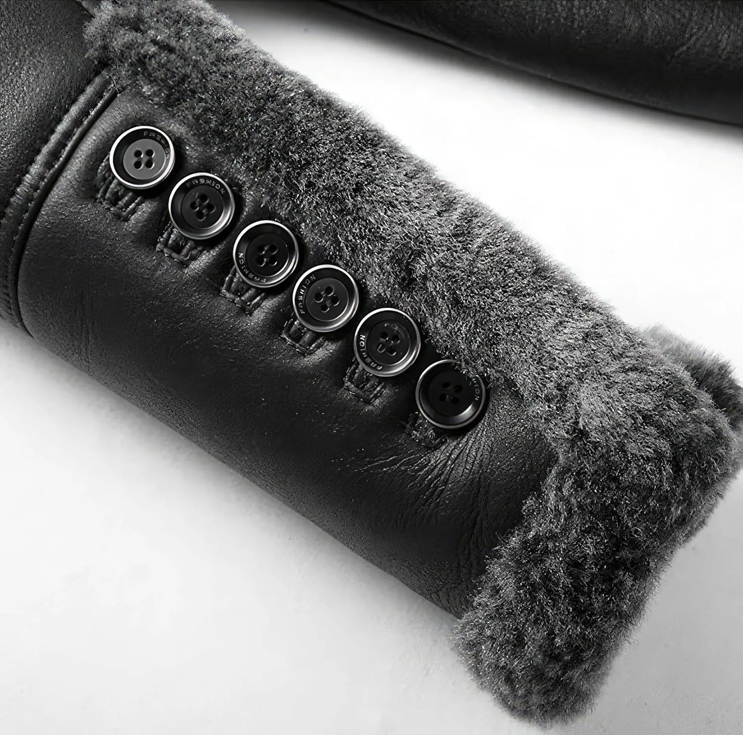 Mens RAF Aviator Black Sheepskin Leather Faux Fur Single Breasted Mid Length Coat - B3 Bomber Flying Pilot Trench Coat Men