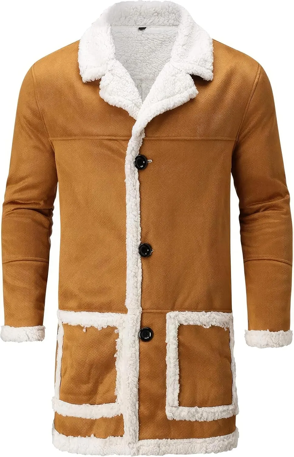 Mens RAF Aviator Genuine Sheepskin Leather Faux Fur Single Breasted Coat - Parka B3 Bomber Mid Length Trench Coat For Men