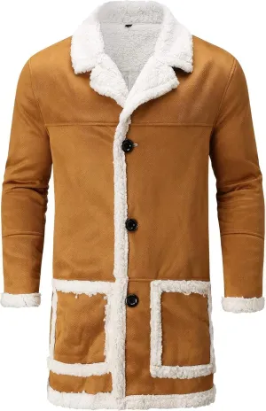 Mens RAF Aviator Genuine Sheepskin Leather Faux Fur Single Breasted Coat - Parka B3 Bomber Mid Length Trench Coat For Men
