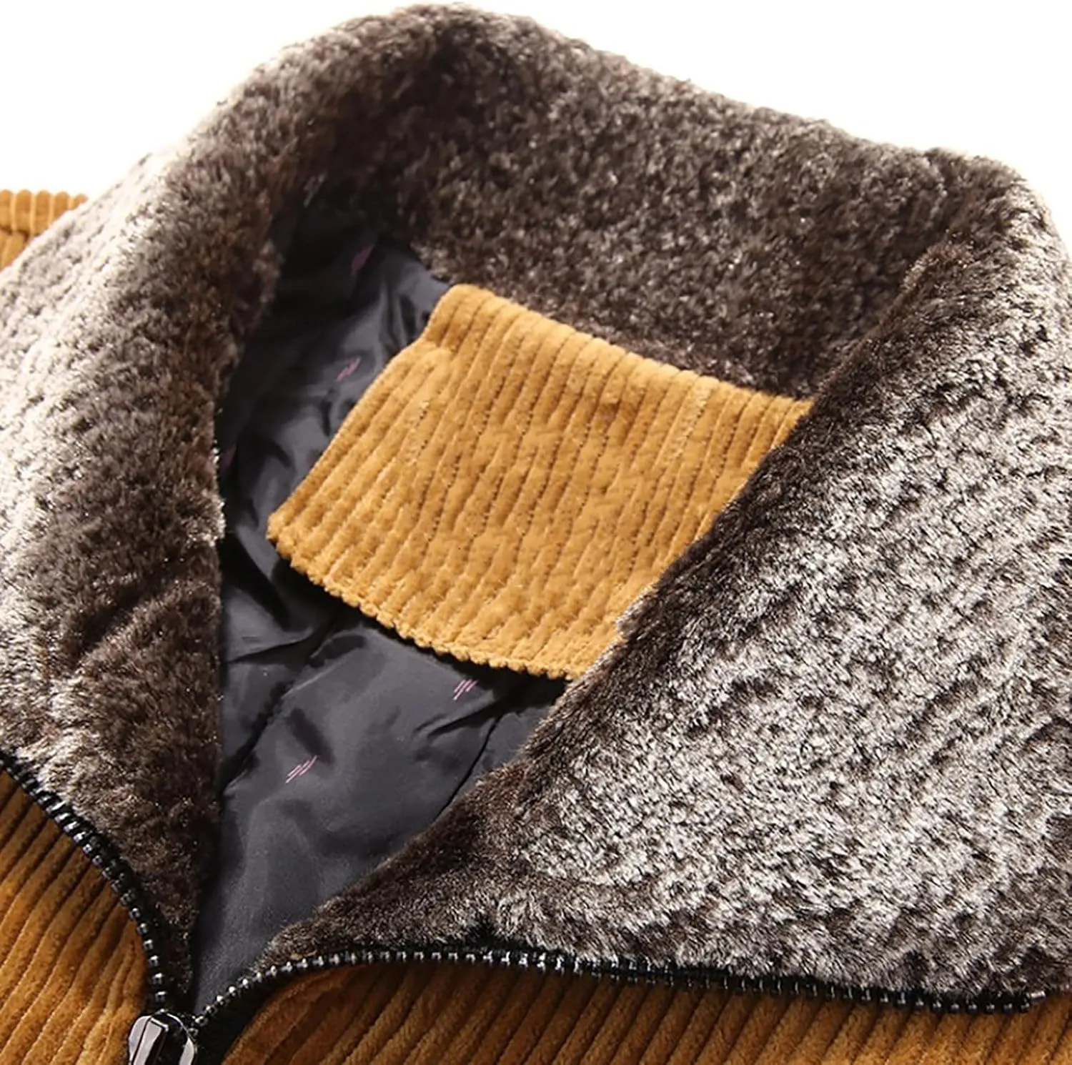 Men's Retro Sherpa Fleece Lined Corduroy Trucker Jackets Lapel Full Zip Faux Fur Neck Thickened Winter Thermal Coats