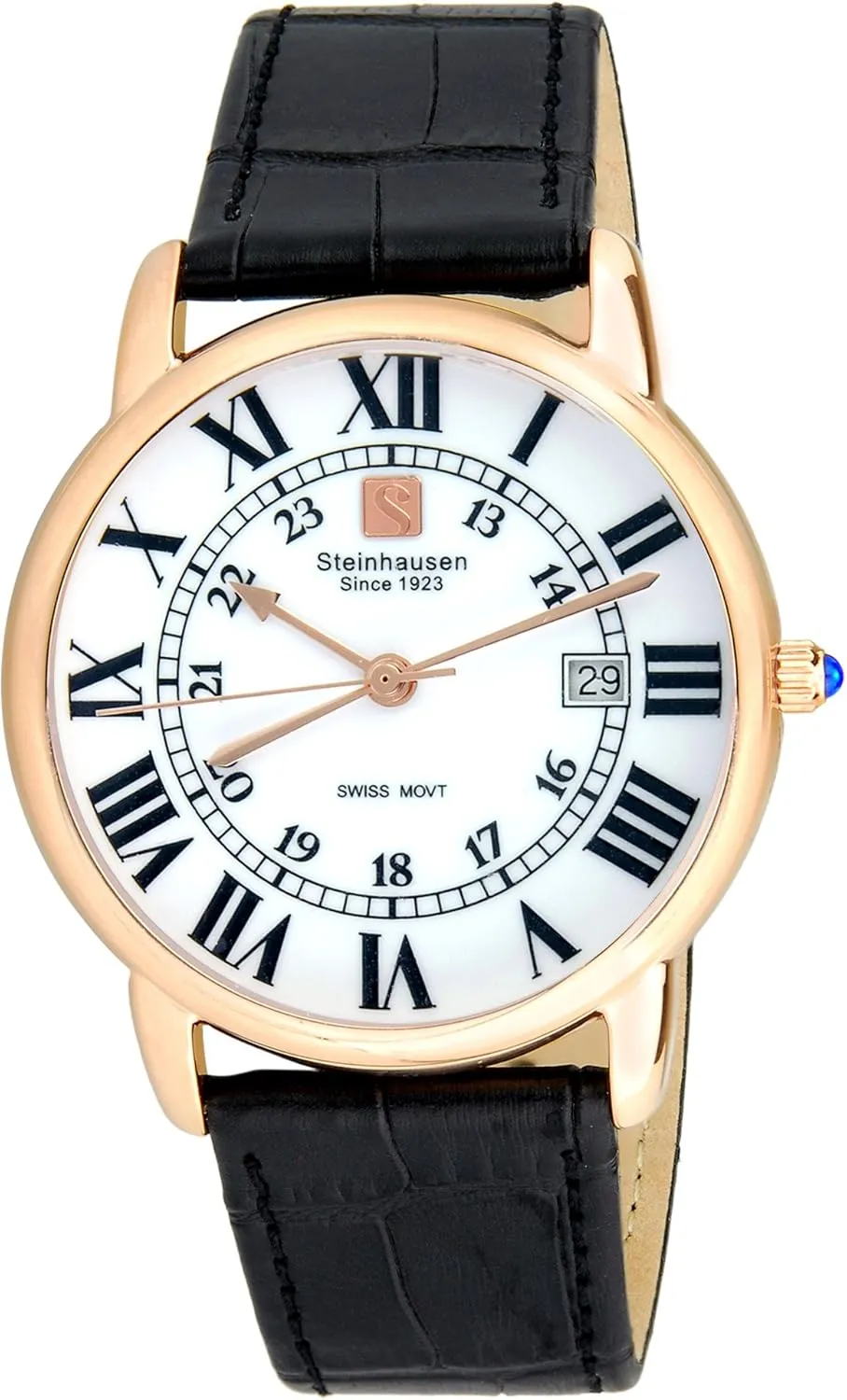 Men's S0722 Classic Delémont Swiss Quartz Stainless Steel Watch with Black Leather Band