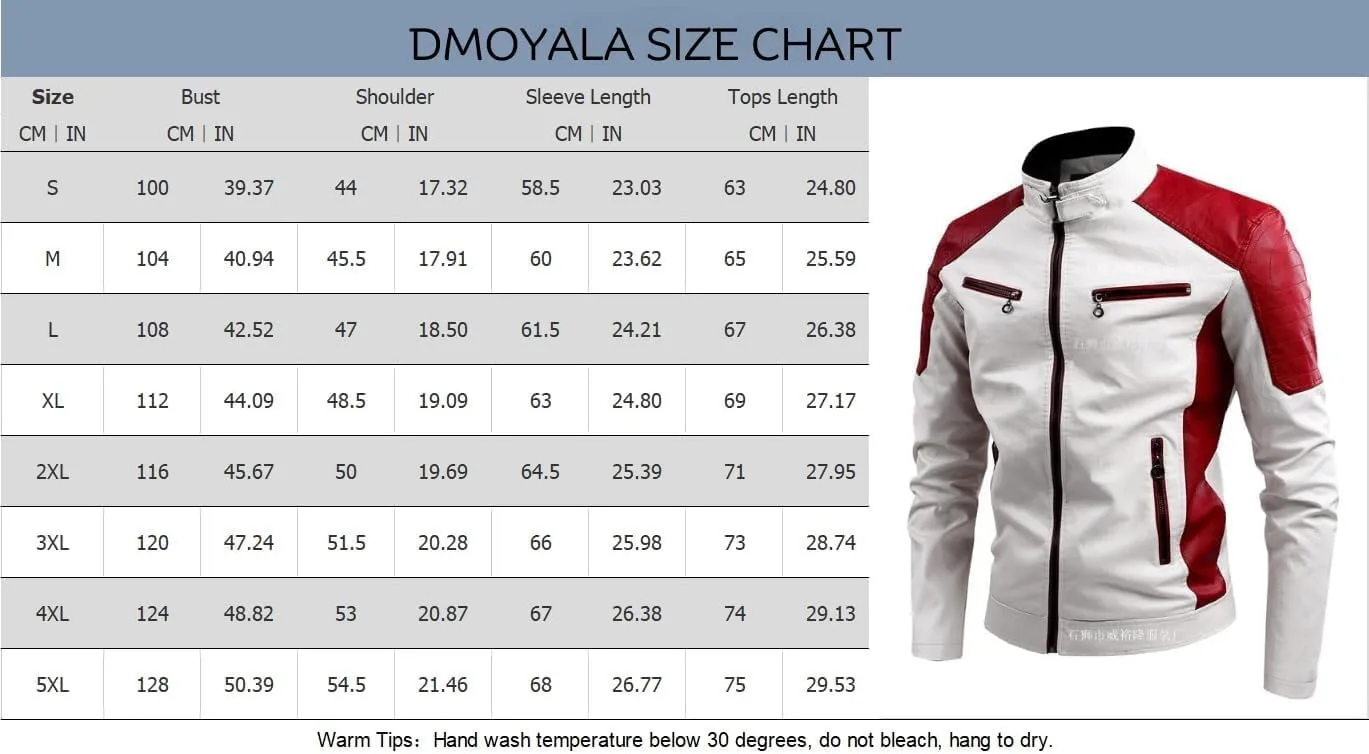 Men's Stand Collar Leather Jacket Fall Trendy Color Block Motor Biker Jacket Full Zip Outerwear Coats S-5XL