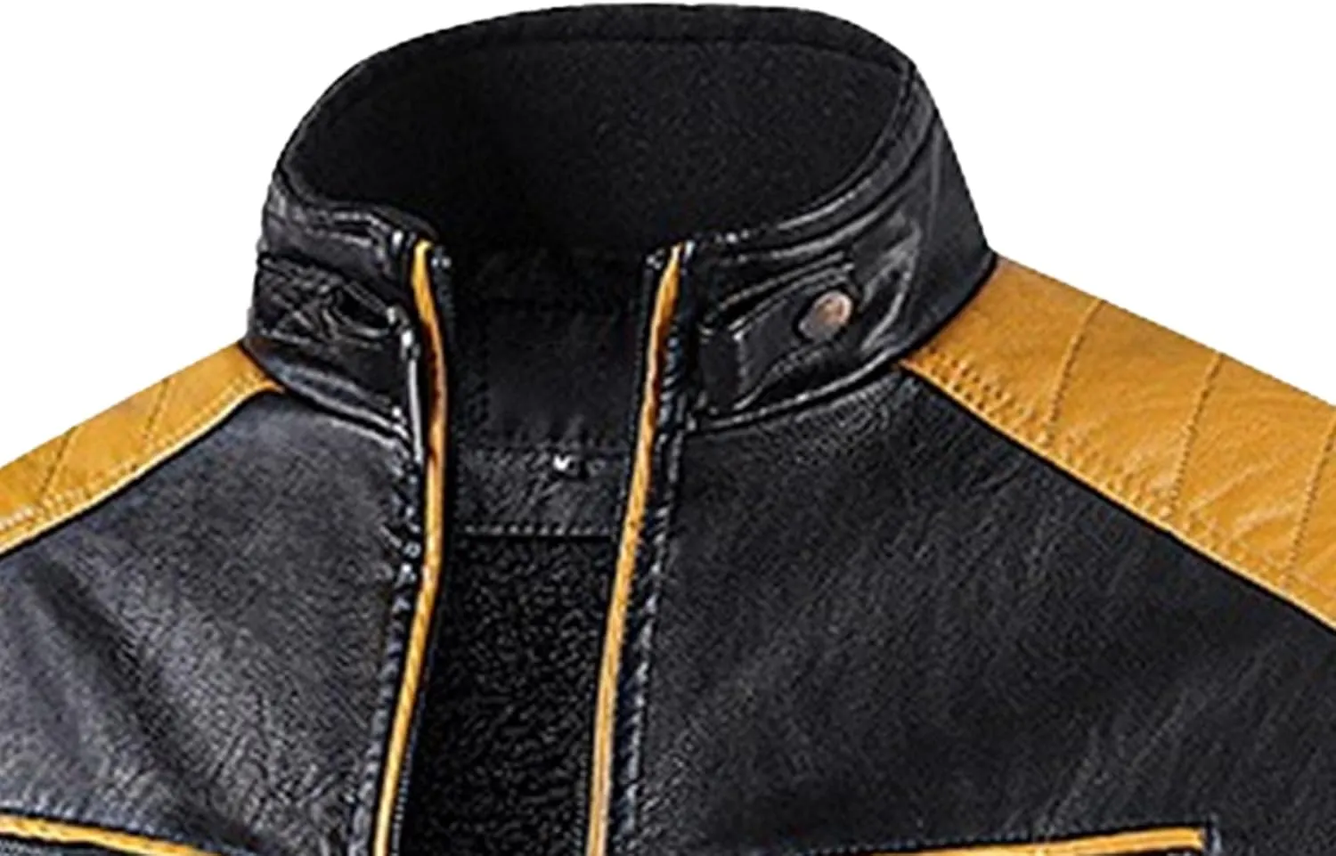 Men's Stand Collar PU Motorcycle Jacket Biker Riding Long Sleeve Coat Jackets Faux Zip-Up Slim Armor Leather Outerwear