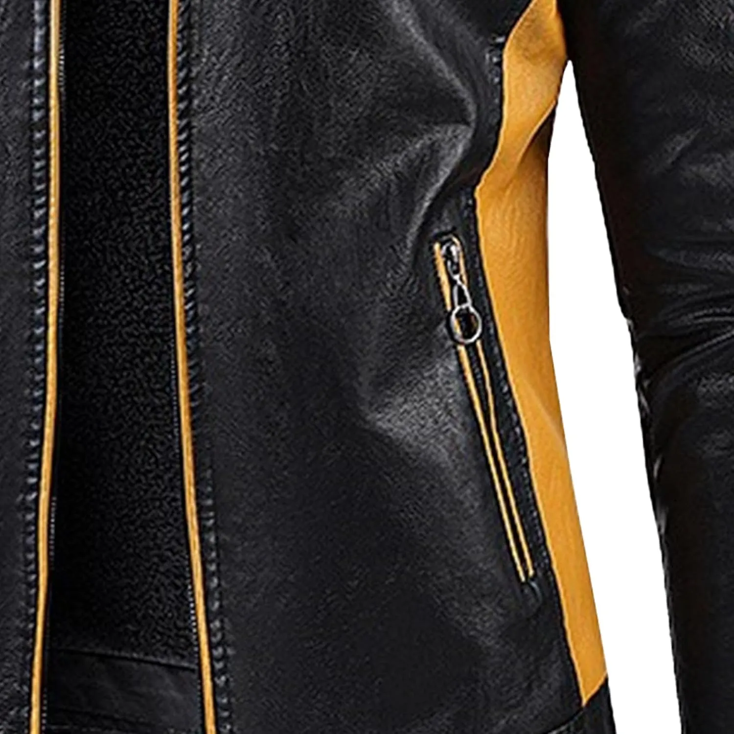 Men's Stand Collar PU Motorcycle Jacket Biker Riding Long Sleeve Coat Jackets Faux Zip-Up Slim Armor Leather Outerwear