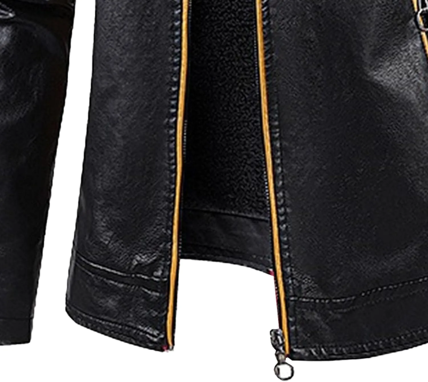 Men's Stand Collar PU Motorcycle Jacket Biker Riding Long Sleeve Coat Jackets Faux Zip-Up Slim Armor Leather Outerwear