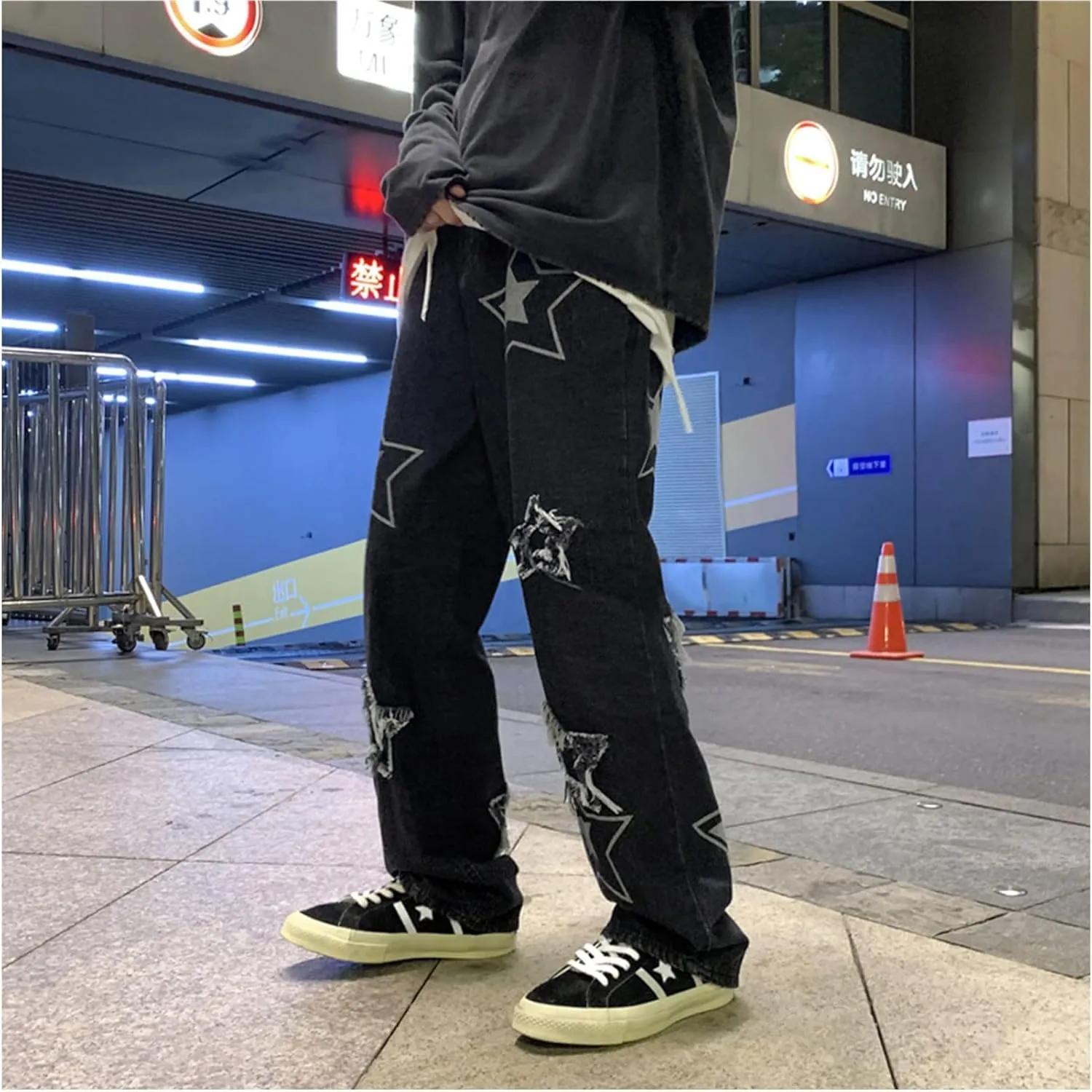Men's Streetwear Jeans Y2K Hip Hop Jeans Casual High Waisted Wide Leg Baggy Embroidery Harajuku Denim Pants