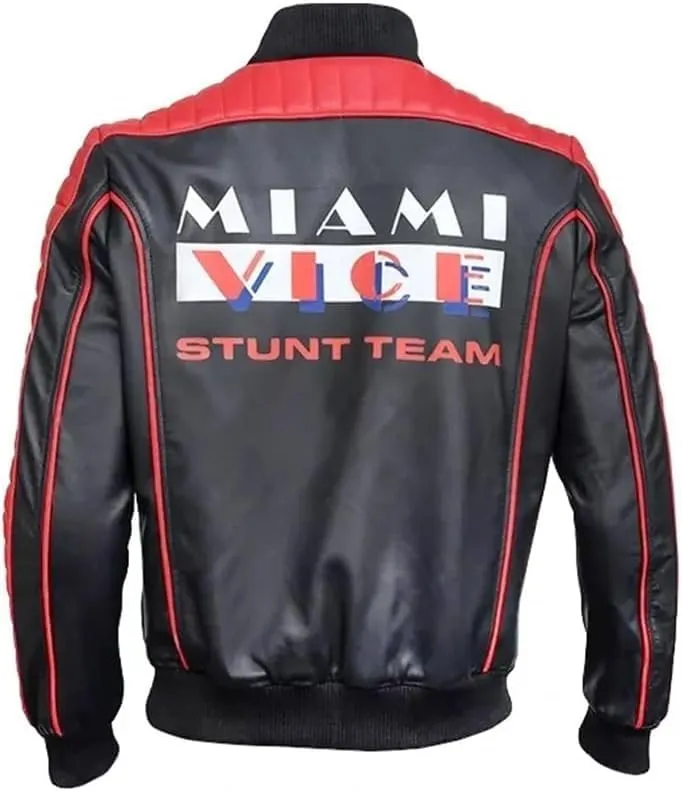 Mens Top Grain Faux Leather Miami The Vice Mens Stunt Ryan Team Gosling Fall Costume Guy Black Leather Jacket 2XS-4XL