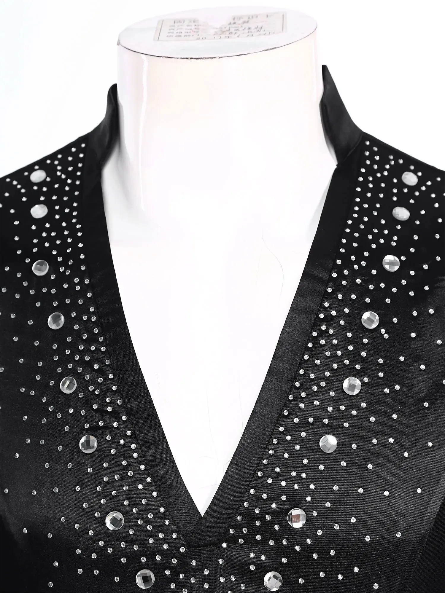 Men's V-Neck Dance Leotard Shirt Bodysuit Glitter Rhinestones Gymnastics Skating Ballroom Chacha Costume
