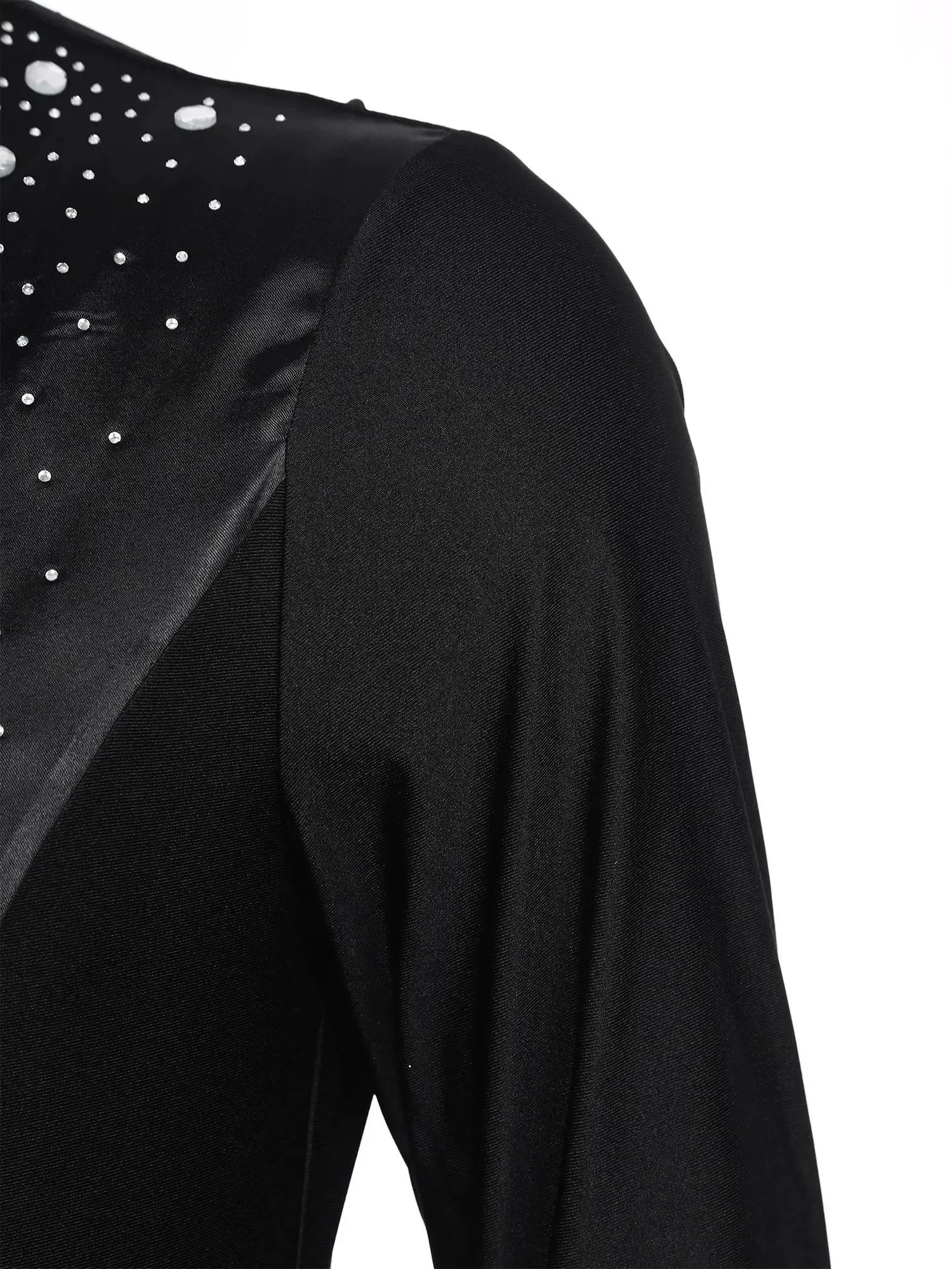 Men's V-Neck Dance Leotard Shirt Bodysuit Glitter Rhinestones Gymnastics Skating Ballroom Chacha Costume