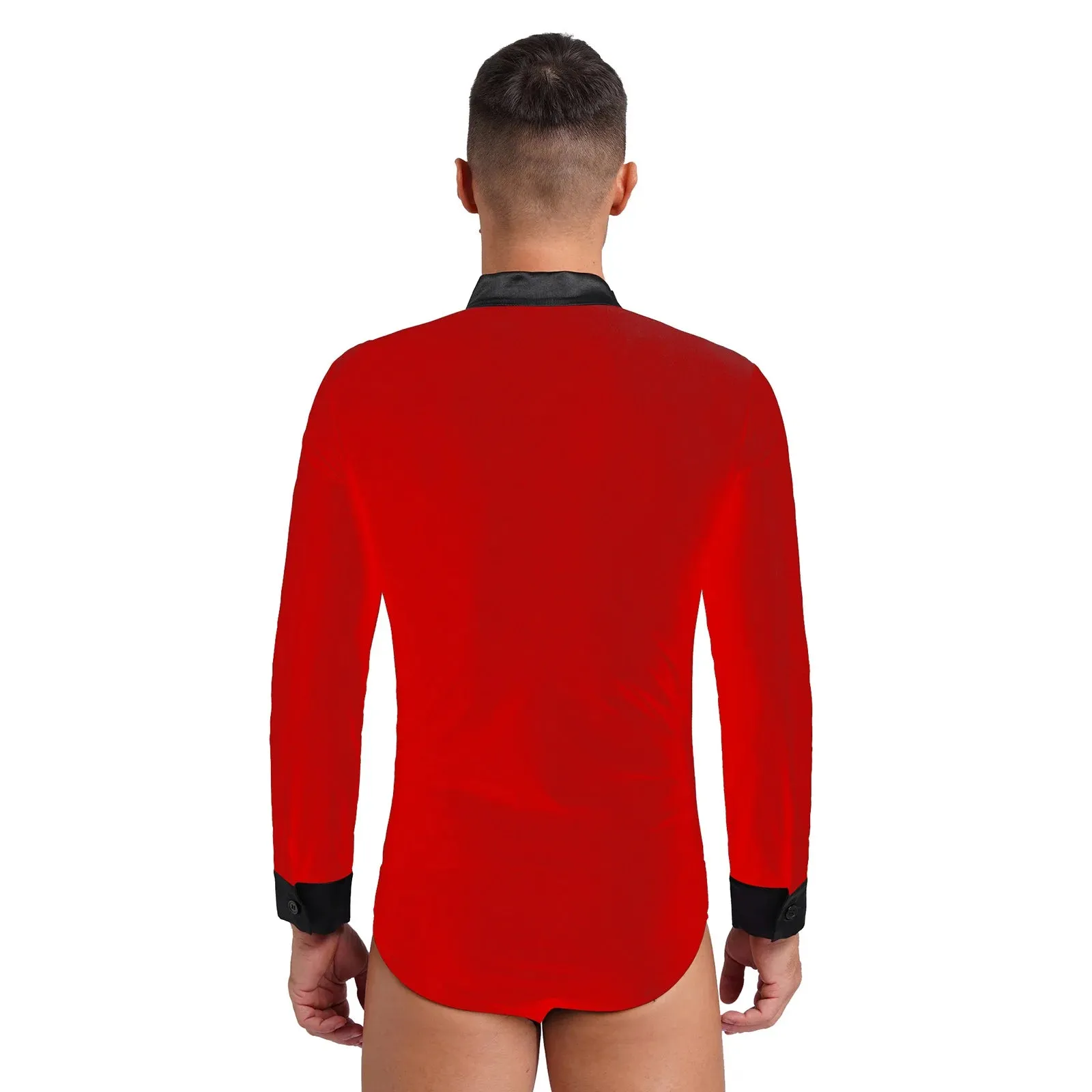 Men's V-Neck Dance Leotard Shirt Bodysuit Glitter Rhinestones Gymnastics Skating Ballroom Chacha Costume