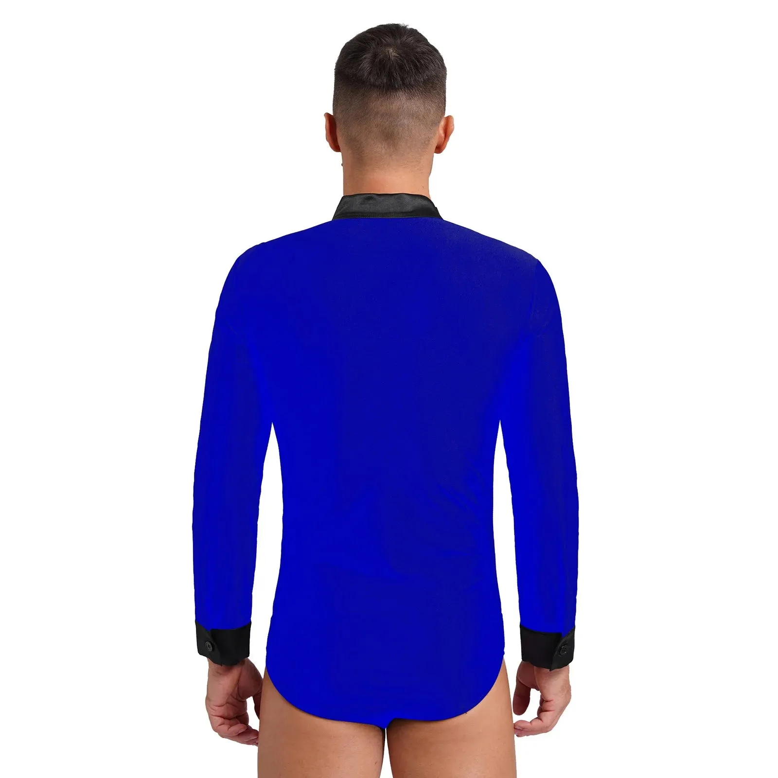 Men's V-Neck Dance Leotard Shirt Bodysuit Glitter Rhinestones Gymnastics Skating Ballroom Chacha Costume