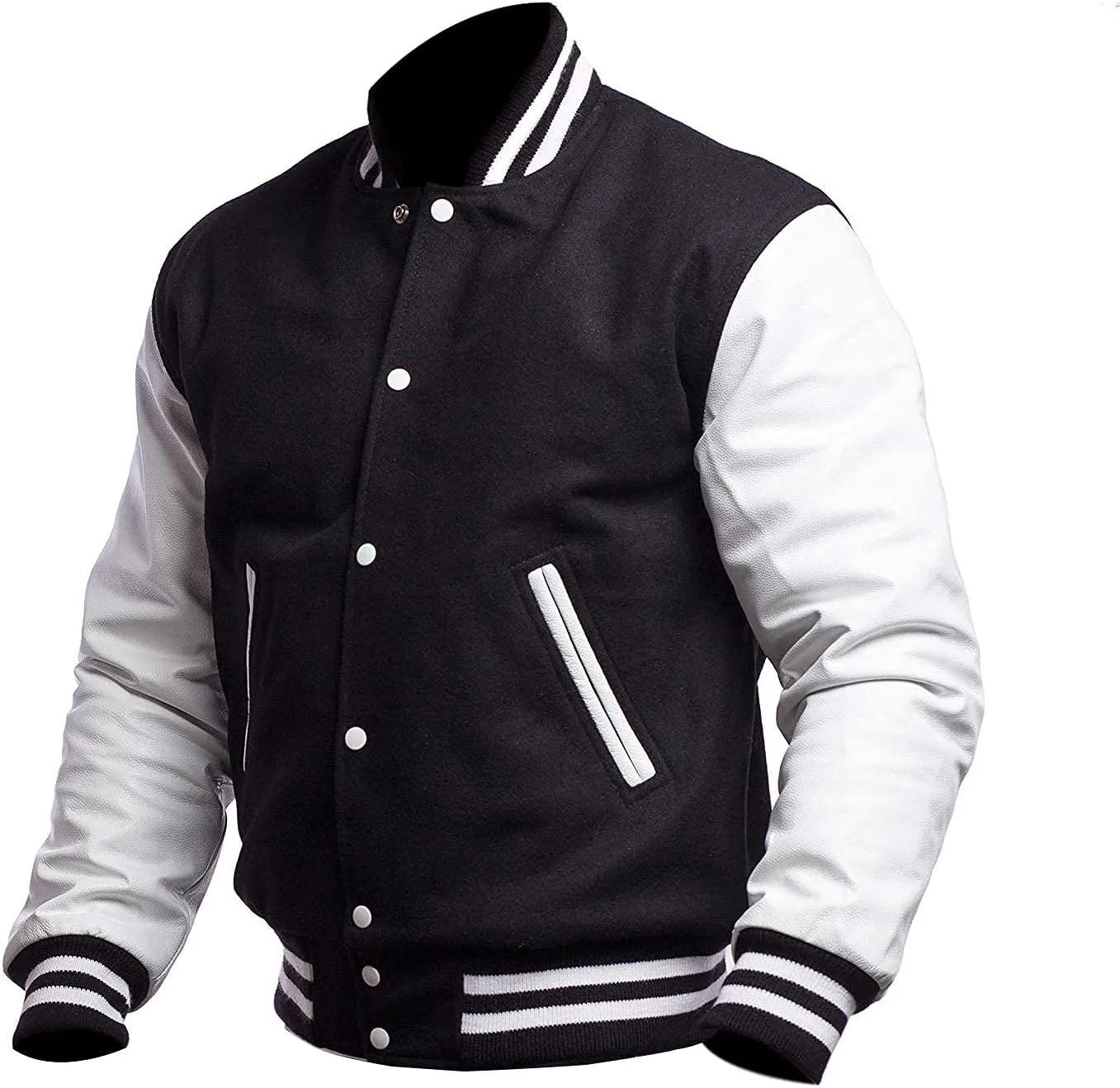 Mens Varsity Letterman Baseball Bomber Jacket | Casual Fashion Wool & Faux Leather College/High School Jackets