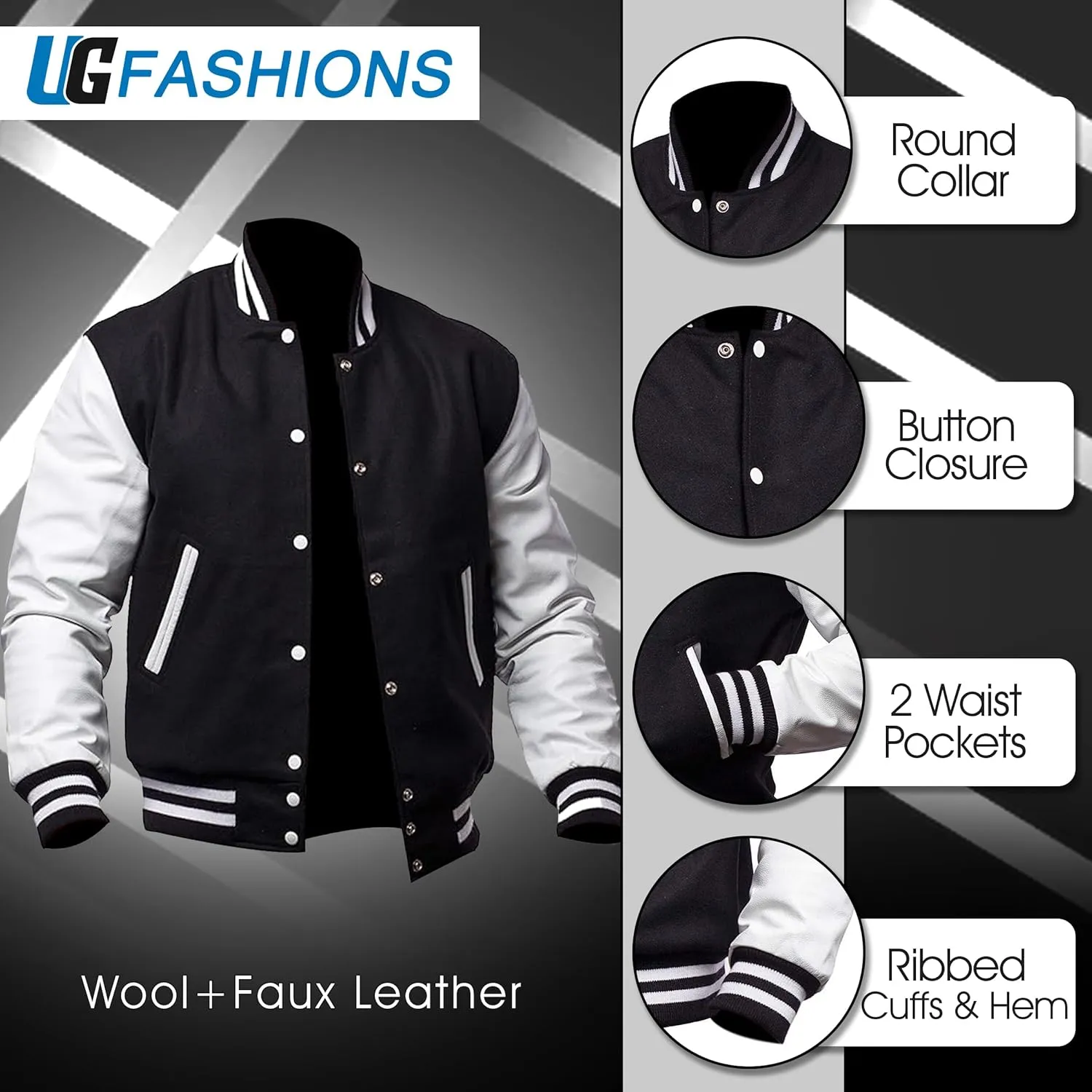 Mens Varsity Letterman Baseball Bomber Jacket | Casual Fashion Wool & Faux Leather College/High School Jackets