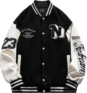 Mens Varsity Letterman Jackets: Vintage Streetwear Baseball Bomber Jacket for Men Women Casual Leather Sleeves Coat