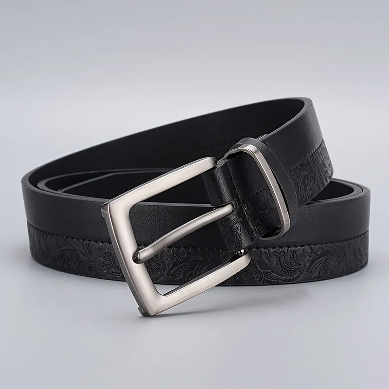 Men's Vintage Embossed Faux Leather Belt with Zinc Alloy Buckle