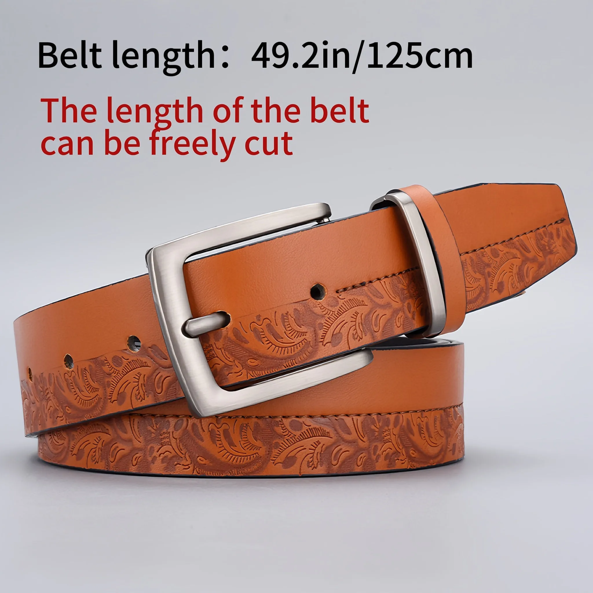 Men's Vintage Embossed Faux Leather Belt with Zinc Alloy Buckle