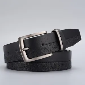 Men's Vintage Embossed Faux Leather Belt with Zinc Alloy Buckle