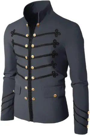 Mens Vintage Steampunk Jacket Embroidered Victorian Tailcoat Medieval Gothic Jacket Stand Up Collar Button Fly Coats