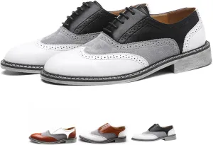 Men's Wingtip Two Tone Patchwork Brogue Oxfords Shoes: Fashion Classic Round-Toe Lace Up Low Top Leather Dress Shoes
