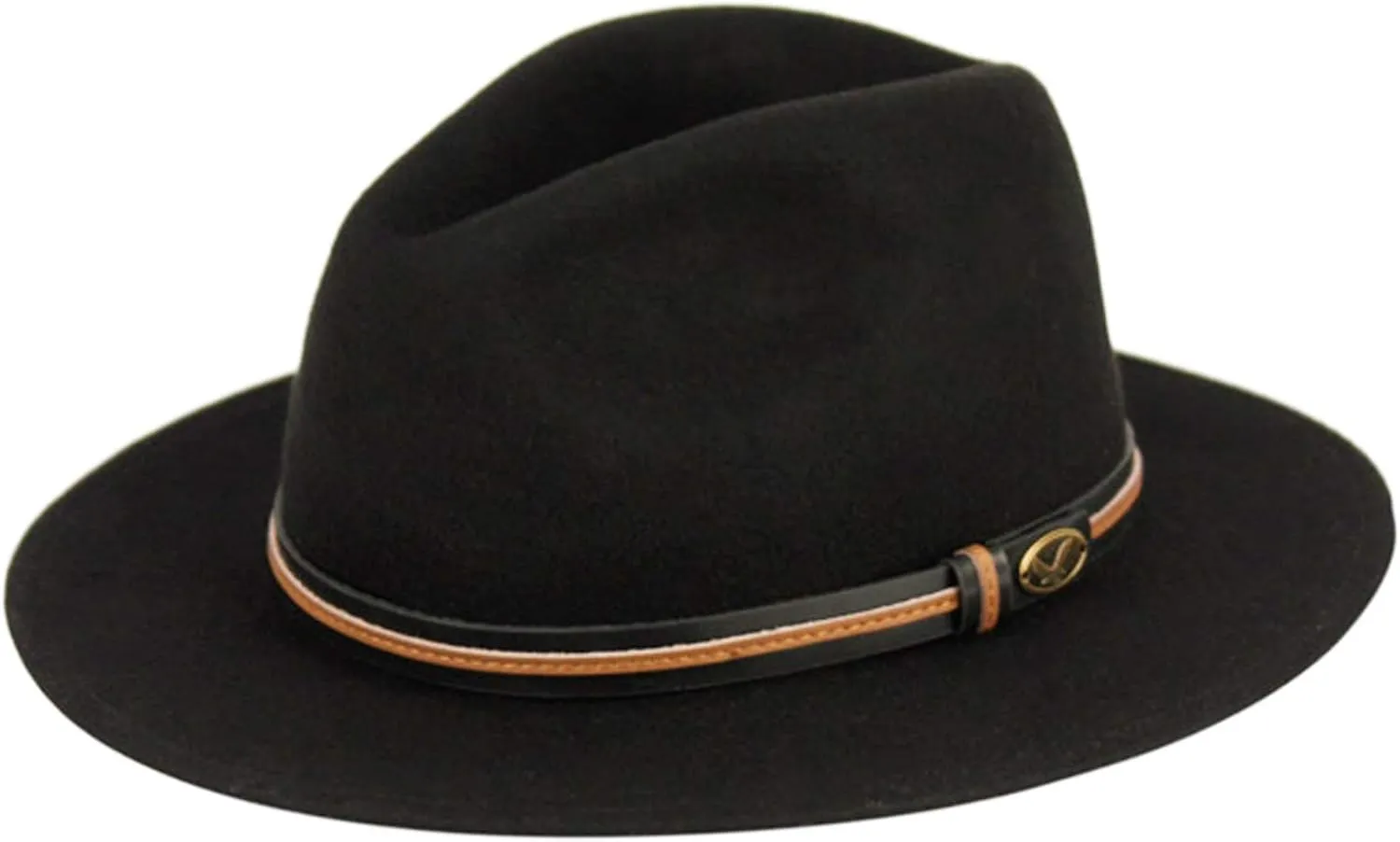 Men's Wool Felt Outback Fedora with Grosgrain or Faux Leather Band