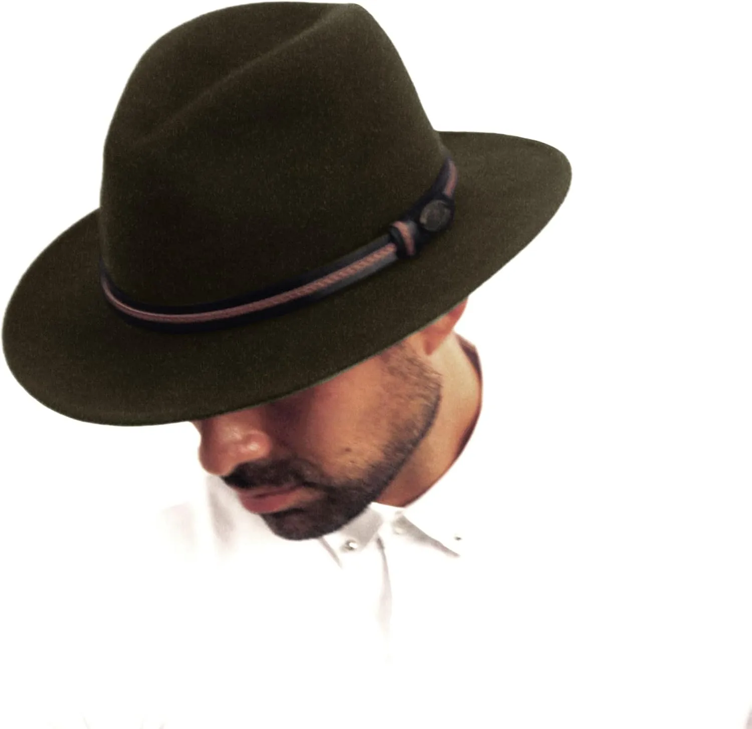 Men's Wool Felt Outback Fedora with Grosgrain or Faux Leather Band