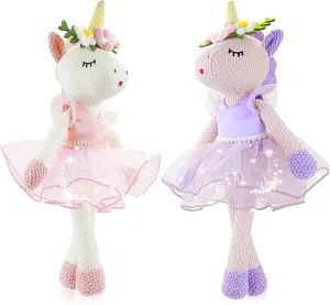 Meooeck 2 Pcs 16 Inch Unicorn Stuffed Animals Plush Ballerina Doll Soft Unicorn Cute Ballerina Toys Ballet Stuffed Animals Toys Decorations Birthday Gift for Girls, 2 Colors