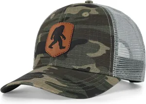 Mesh Bigfoot Hat Leather Cap for Men- Great Snapback Closure Sasquatch Hat for Hunting & Hiking