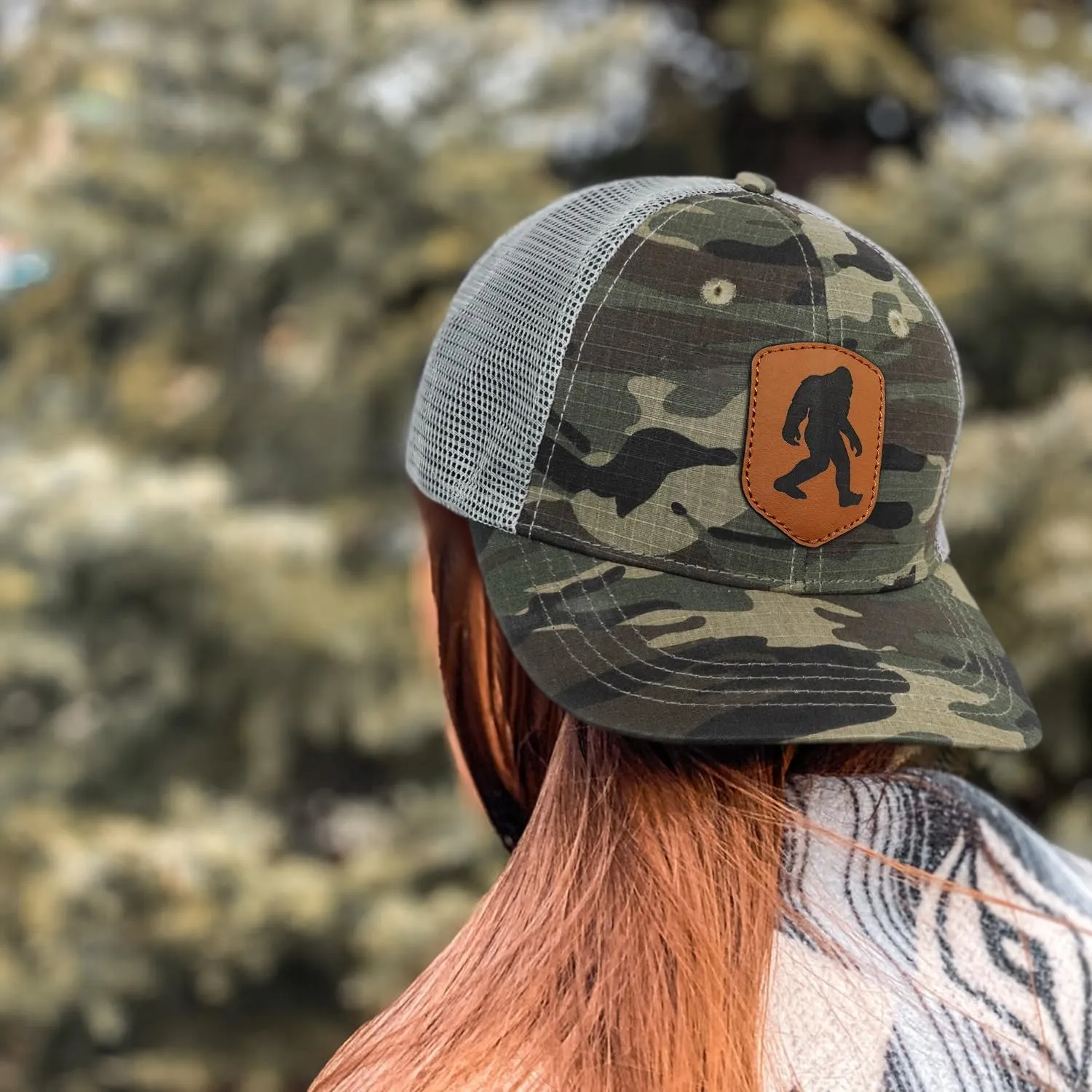 Mesh Bigfoot Hat Leather Cap for Men- Great Snapback Closure Sasquatch Hat for Hunting & Hiking